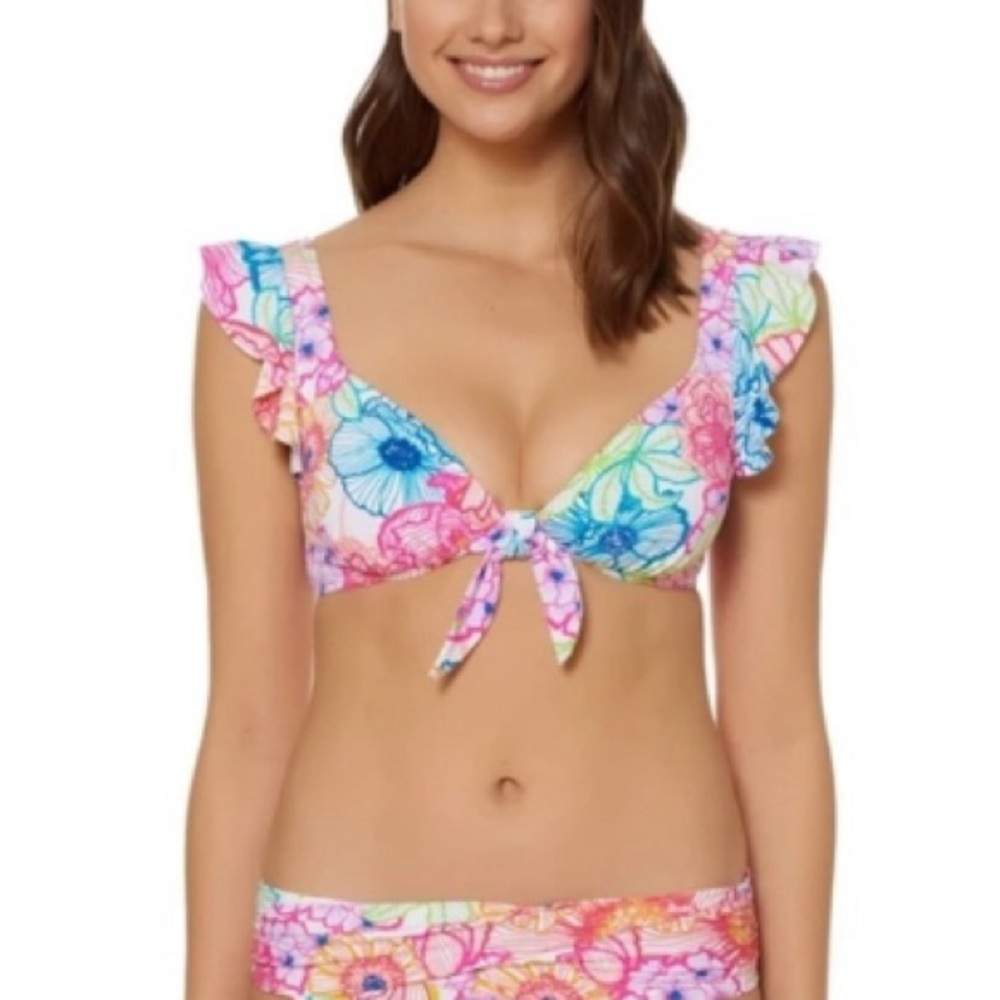 NEW 2PC BLUE ROD BEATTIE PRINT RUFFLE TOP & SKIRTED HIPSTER BIKINI SWIMSUIT 8